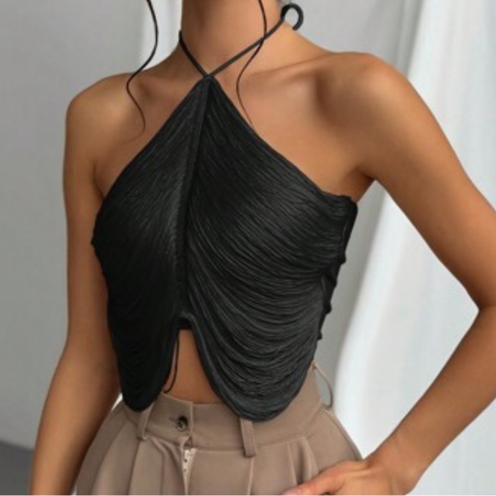 Elegant Fringed Halter Neck Casmisole Top